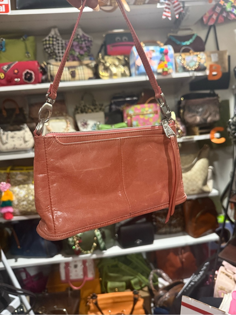 Hobo Demi Vintage Classic Leather Shoulder & Crossbody  Bag in Coral Color